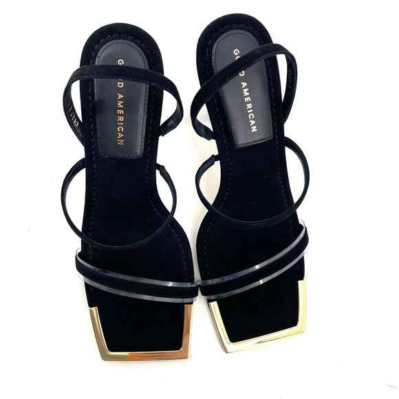 Good American Standout Square Open Toe Heels Black Suede Size 13 NIB GA022S-X - Picture 1 of 11